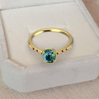Geen Sapphire Gemstones Ring And Ruby, Minimalist..