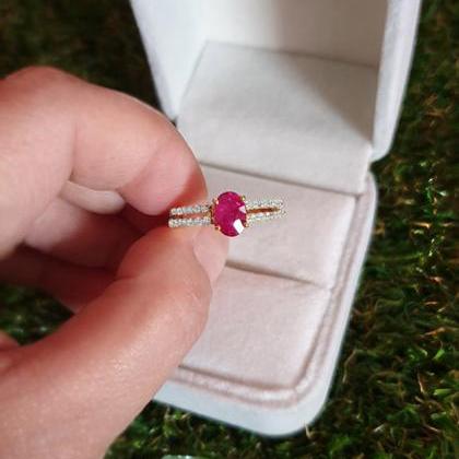 Natural Red Ruby Gemstone Ring For Woman,9k Gold..