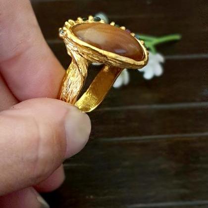 Natural Tiger Eye Ring-handmade Silver Ring-925..