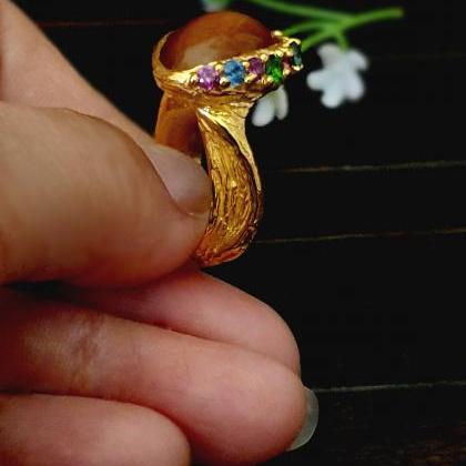 Natural Tiger Eye Ring-handmade Silver Ring-925..