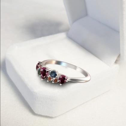 Siam Ruby With Fancy Sapphire Gemstones Ring, 925..