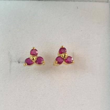 Natural Siam Red Ruby Earrings, Sterling Silver,..
