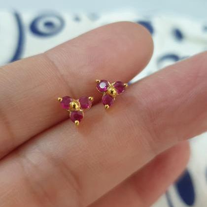 Natural Siam Red Ruby Earrings, Sterling Silver,..