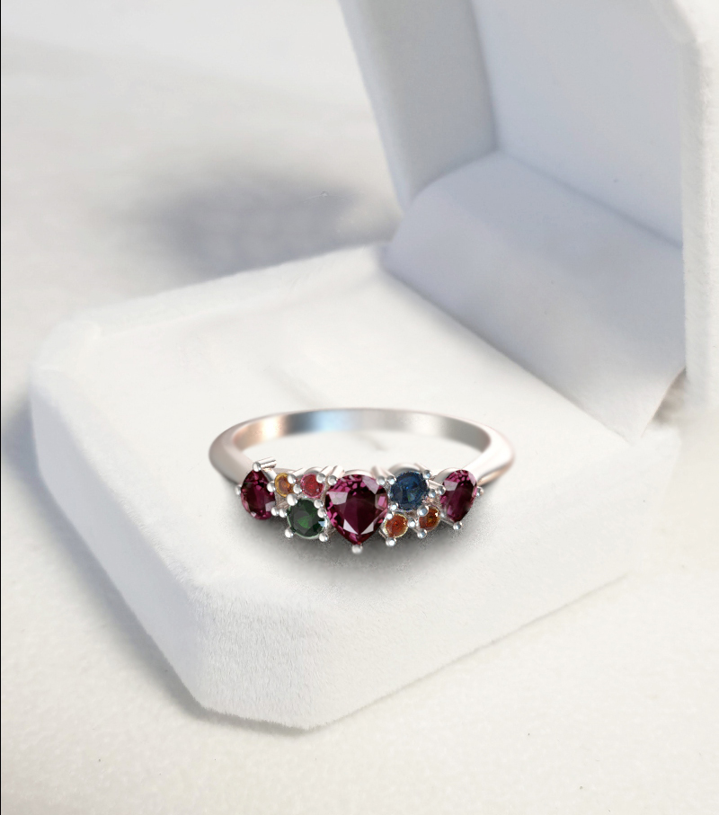 Siam Ruby With Fancy Sapphire Gemstones Ring, 925 Silver Ring,anniversary Gift.