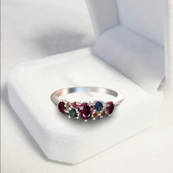 Siam Ruby with Fancy sapphire gemstones ring, 925 Silver ring,Anniversary gift.